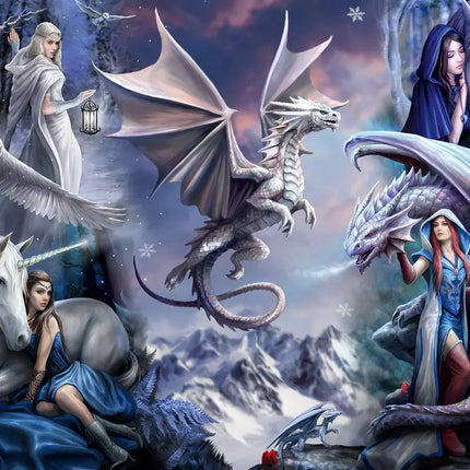 bluebird Anne Stokes - Silver Dragon Collage Puzzel 1500 stukjes