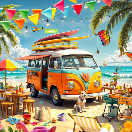 bluebird Camping Van at the Beach Puzzel 1000 stukjes