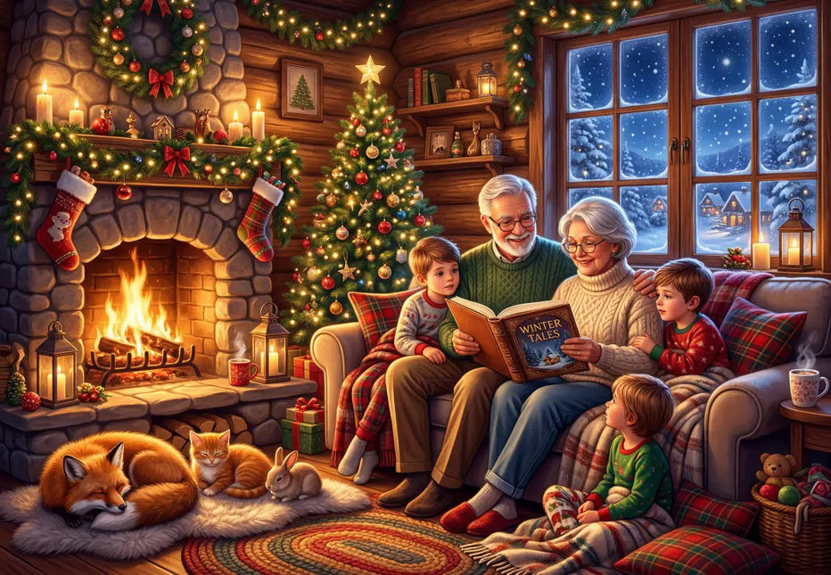 bluebird Christmas Stories by the Fireplace Puzzel 1000 Stukjes