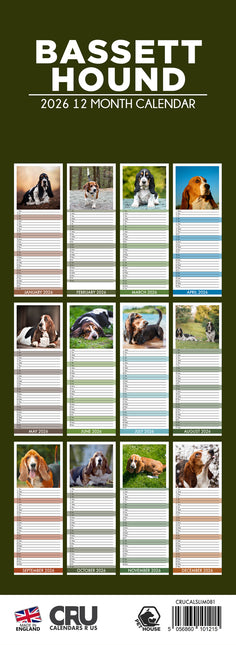 CalendarsRUs Basset Hound Slimline Kalender 2026