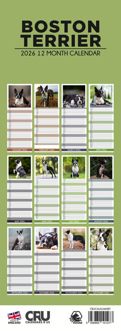CalendarsRUs Boston Terrier Slimline Kalender 2026