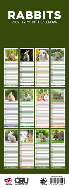 CalendarsRUs Konijnen Slimline Kalender 2026