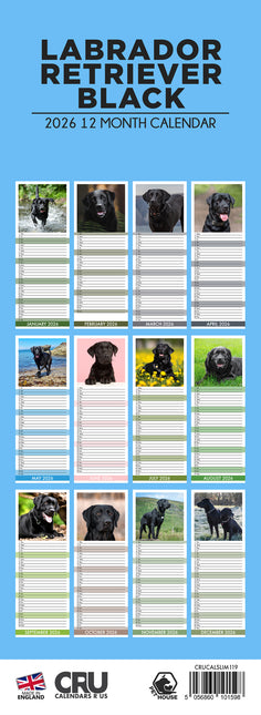 CalendarsRUs Labrador Retriever Zwart Slimline Kalender 2026