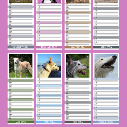 CalendarsRUs Lurcher Slimline Kalender 2026