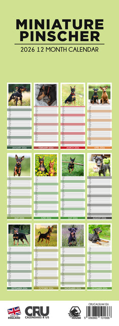 CalendarsRUs Miniatuur Pinscher Slimline Kalender 2026