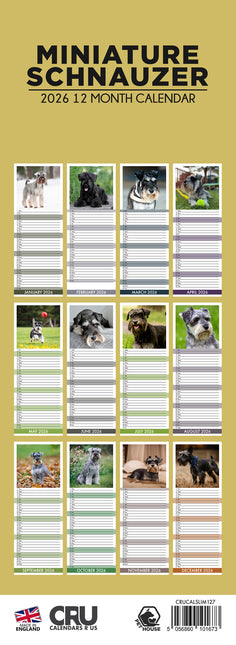CalendarsRUs Miniatuur Schnauzer Slimline Kalender 2026