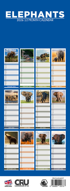 CalendarsRUs Olifanten Slimline Kalender 2026