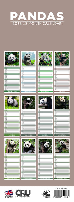 CalendarsRUs Pandas Slimline Kalender 2026