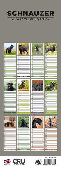 CalendarsRUs Schnauzer Slimline Kalender 2026