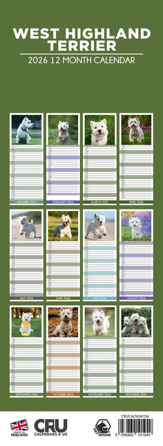 CalendarsRUs West Highland White Terrier Slimline Kalender 2026