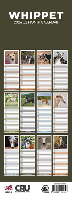CalendarsRUs Whippet Slimline Kalender 2026