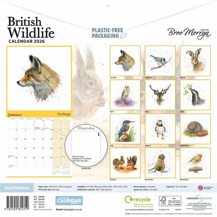 CarouselCalendars Bree Merryn, Britse Wildlife Kalender 2026