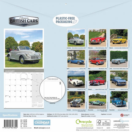 CarouselCalendars Classic British Cars Kalender 2027