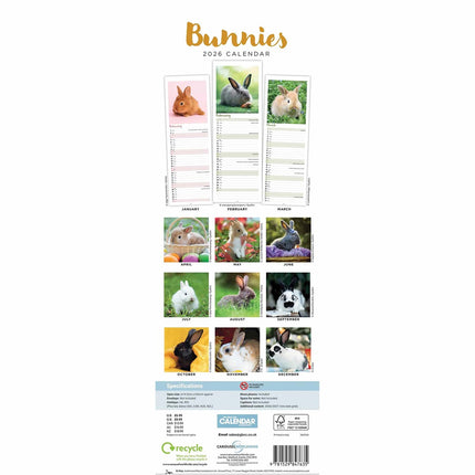 CarouselCalendars Konijnen Kalender Slimline 2026