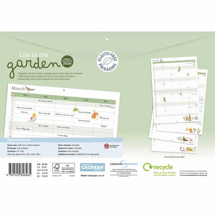 CarouselCalendars Life In The Garden A4 Familie Organiser 2026