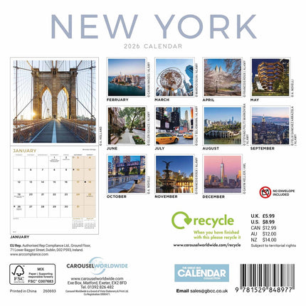 CarouselCalendars New York Kalender Mini 2026