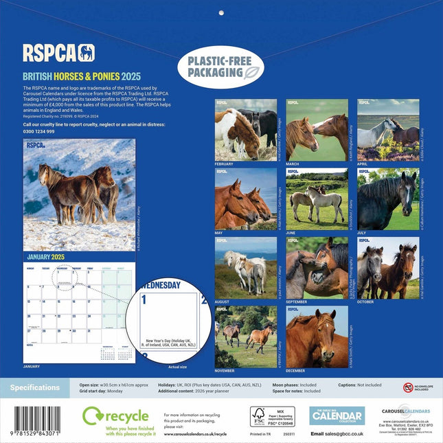 CarouselCalendars RSPCA, Britse Paarden en Pony's Kalender 2025
