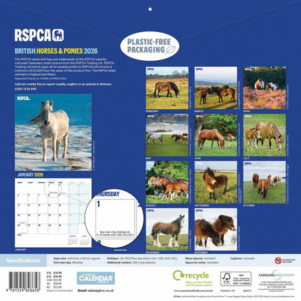 CarouselCalendars RSPCA, Britse Paarden en Pony's Kalender 2026