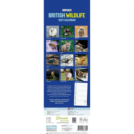 CarouselCalendars RSPCA, Britse Wildlife Slim Kalender 2027