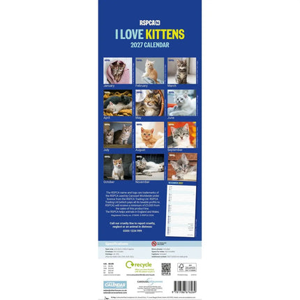 CarouselCalendars RSPCA, I Love Kittens Slim Kalender 2027