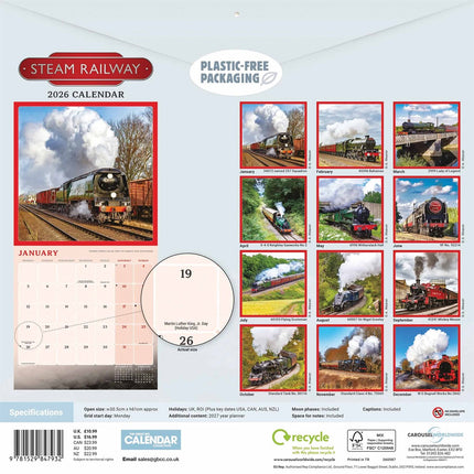 CarouselCalendars Steam Railways Kalender 2027