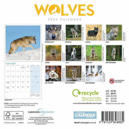 CarouselCalendars Wolven Kalender 2027 Mini