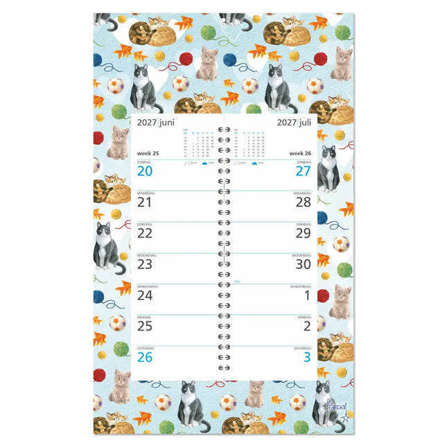 Comello Franciens Katten Weekomleg op schild 2027 Blauwe Speelvreugde