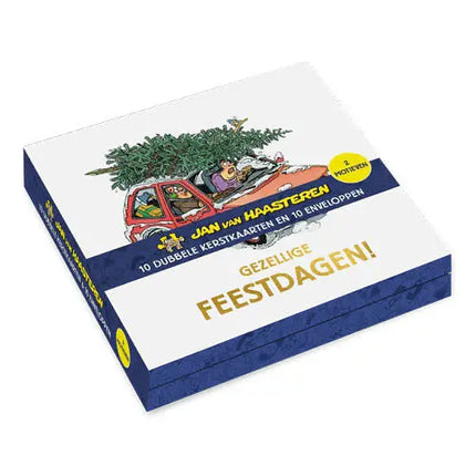Comello Jan van Haasteren Kerstkaarten - Boom op auto - Glijden van het dak