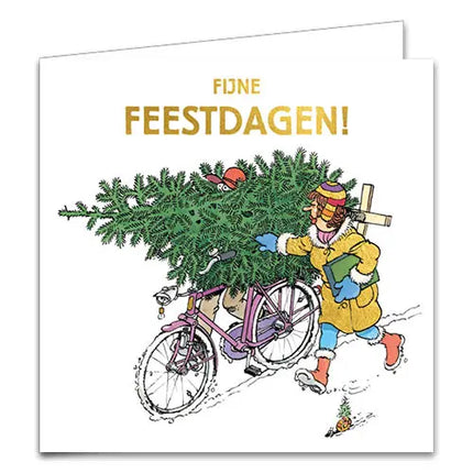 Comello Jan van Haasteren Kerstkaarten - Kerstman van slee – Fiets