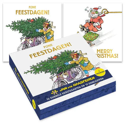 Comello Jan van Haasteren Kerstkaarten - Kerstman van slee – Fiets