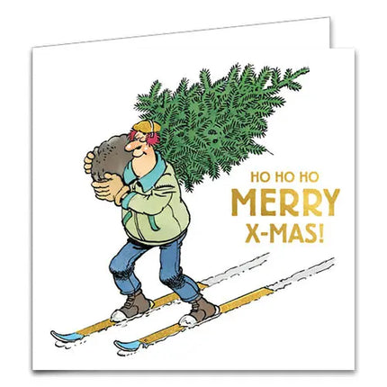 Comello Jan van Haasteren Kerstkaarten - Skiën met boom - Rendieren voor arrenslee