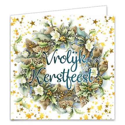 Comello Janneke Brinkman Kerstkaarten - Kerstkrans blauw – Kerstbloemen