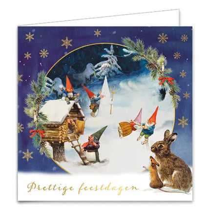 Comello Rien Poortvliet Kabouter Kerstkaarten - Kabouter voert muis - Winters tafereel