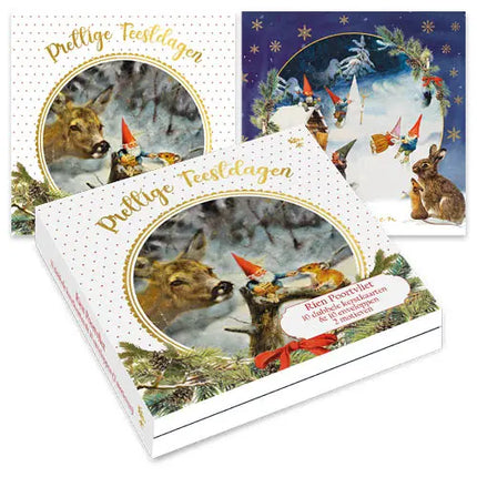 Comello Rien Poortvliet Kabouter Kerstkaarten - Kabouter voert muis - Winters tafereel