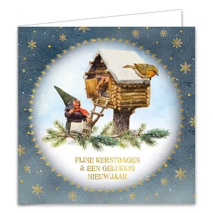 Comello Rien Poortvliet Kabouter Kerstkaarten - Muis in vogelhuisje – Vogels voeren
