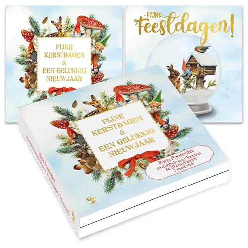 Comello Rien Poortvliet Kabouter Kerstkaarten - Sneeuwbol vogelhuis - Collage