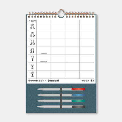 De Hobbit A4 Familieplanner 2027 incl. Markers Teal
