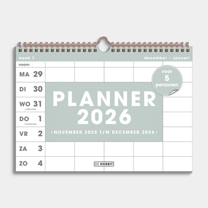 De Hobbit A4 Spiraal Familieplanner 2026 Mint