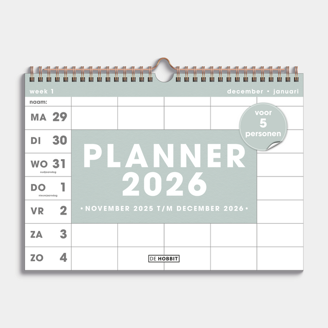 De Hobbit A4 Spiraal Familieplanner 2026 Mint