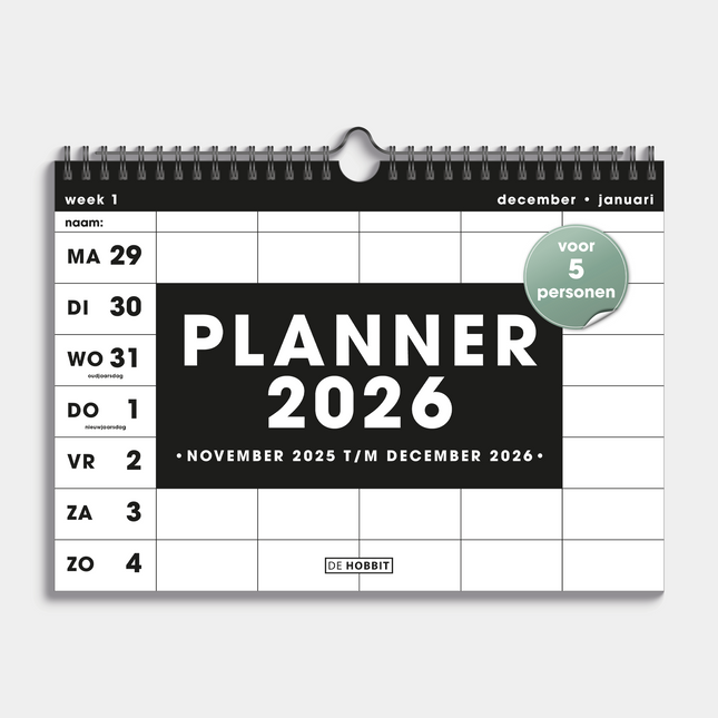 De Hobbit A4 Spiraal Familieplanner 2026 Zwart