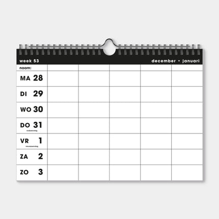 De Hobbit A4 Spiraal Familieplanner 2027 Zwart 5 personen