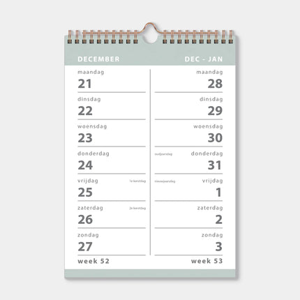 De Hobbit A4 Spiraalkalender 2-weeks 2027 Grijs Groen