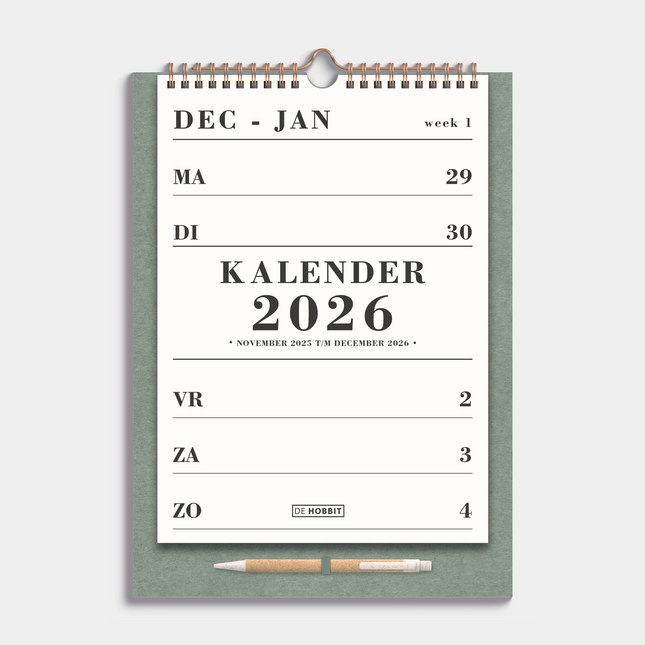 De Hobbit A4 Spiraalkalender 2026 Groen