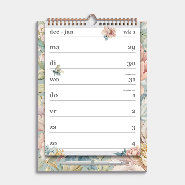 De Hobbit A4 Spiraalkalender 2026 Vintage Bloemen