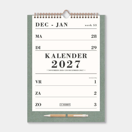 De Hobbit A4 Spiraalkalender 2027 Groen met Pen