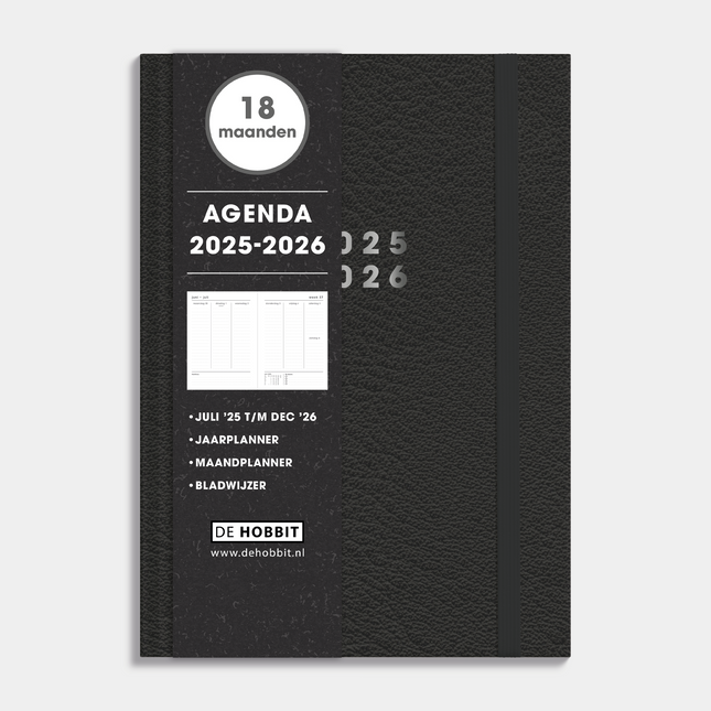 De Hobbit A5 Agenda 18 Maanden 2025-2026 Lederlook Zwart