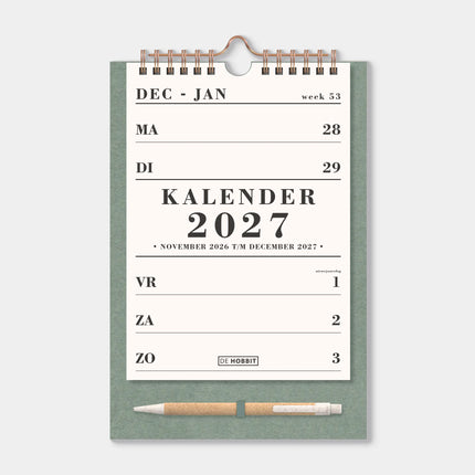 De Hobbit A5 Spiraalkalender 2027 Groen met Pen