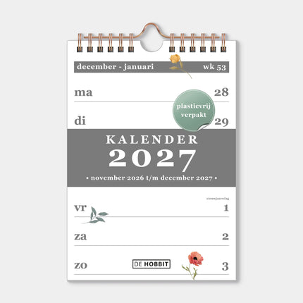 De Hobbit A5 Spiraalkalender 2027 Vintage Bloemen