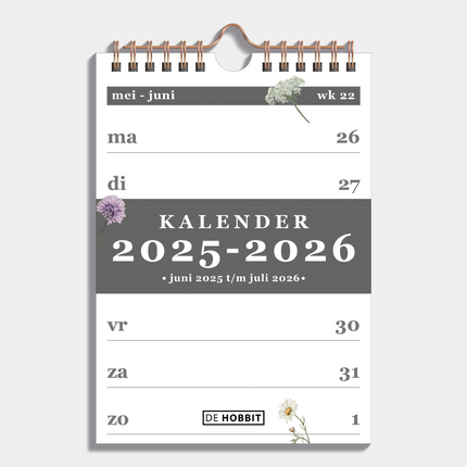 De Hobbit A5 Weekkalender Schooljaar 2025 - 2026 Aquarel Bloemen