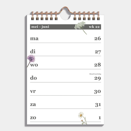 De Hobbit A5 Weekkalender Schooljaar 2025 - 2026 Aquarel Bloemen